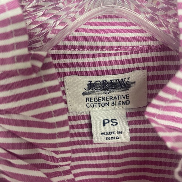 J Crew Top Petite Small Striped Ruffle Button Up Shirt Berry Ivory Cotton CN063 - Picture 7 of 15